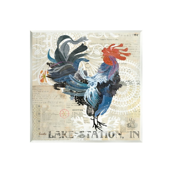 Stupell Retro Rooster Farmhouse Kitchen Animals & Insects Painting Wall Plaque Unframed Art Print Wall Art
