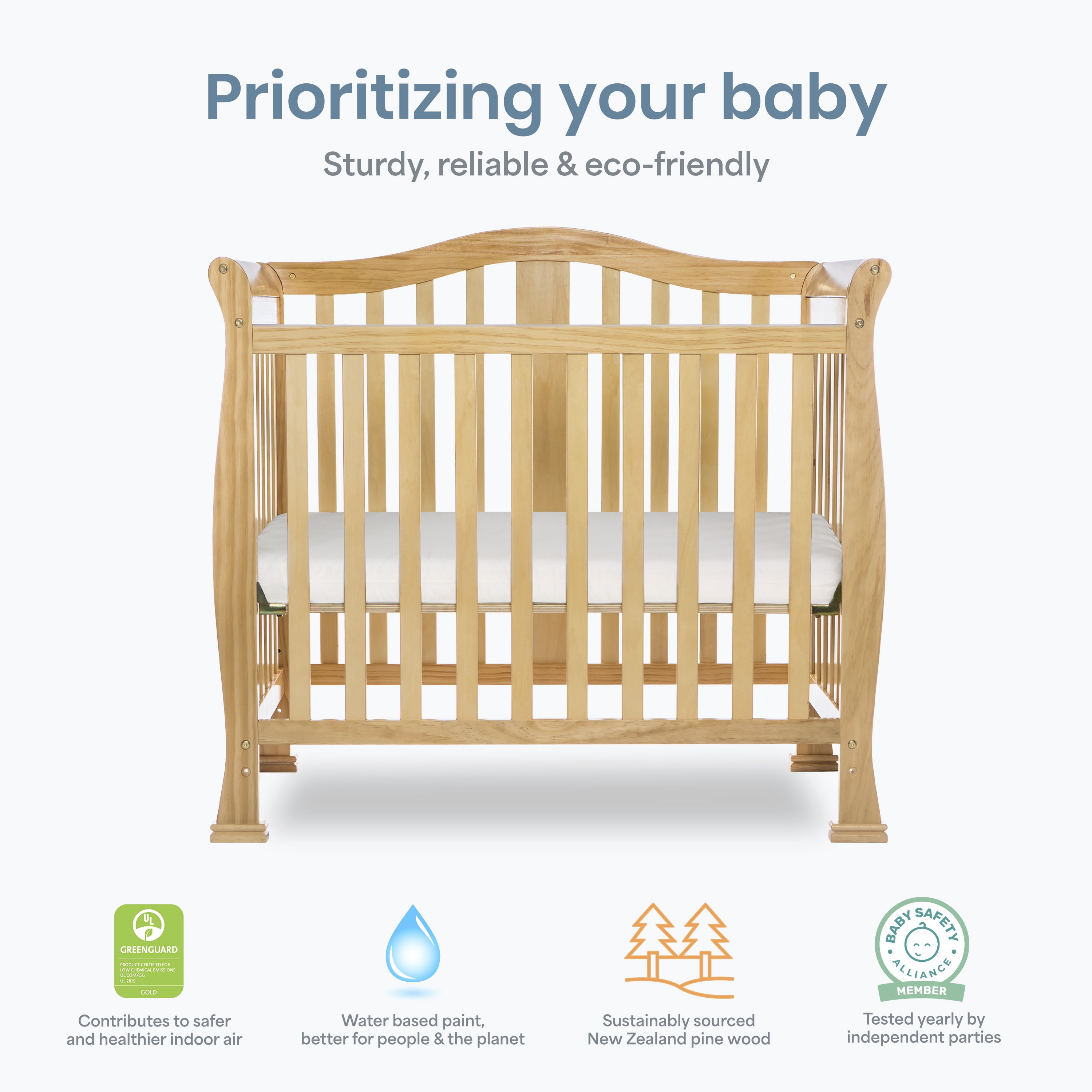Dream On Me Naples 4-in-1 Convertible Mini Crib, Natural