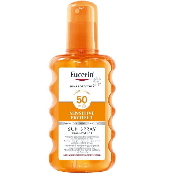 Eucerin Sun Spray Transparent SPF 50 200 ml: Quick-Absorbing, Water-Resistant Sunscreen Spray for High Protection Against UVA/UVB Rays