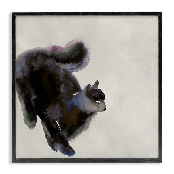 Stupell Industries Black Cat Watercolor Animals Painting Black Framed Art Print Wall Art, 12 x 12