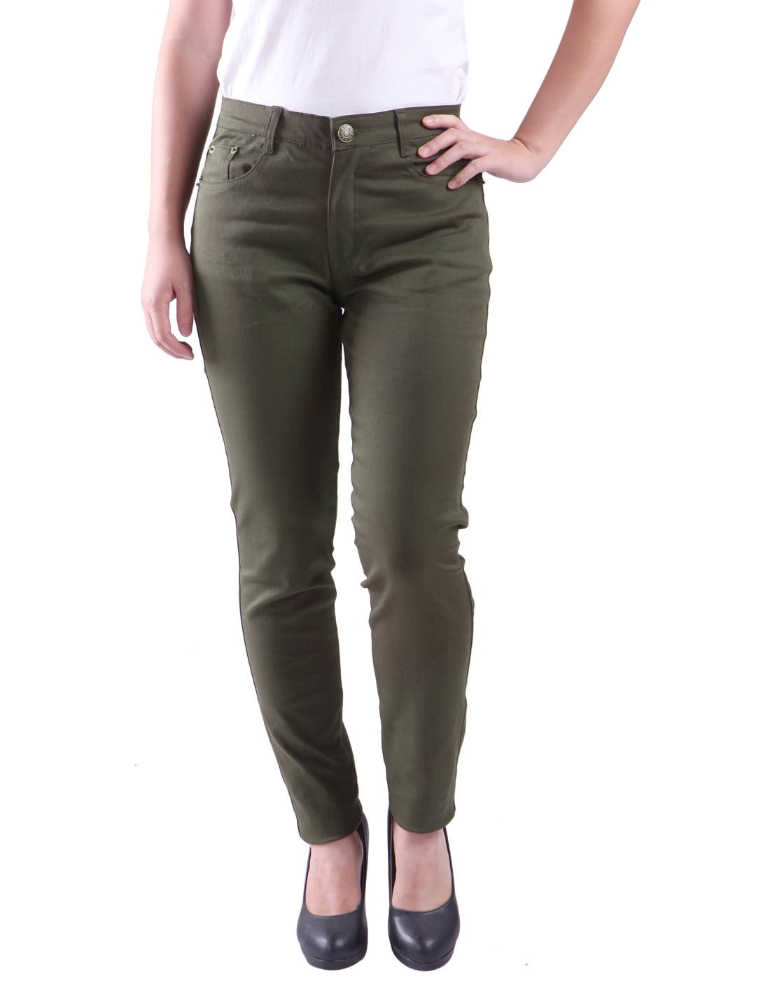 Women's Jeans Jeggings Five Pocket Stretch Denim Pants (Olive Green ...