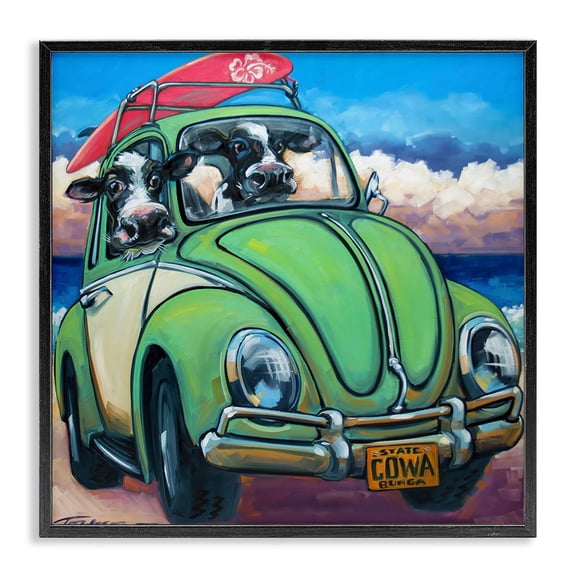 Stupell Industries Eclectic Cowabunga Surfer Cows Black Framed Giclee Art, 12 x 12, by CR Townsend