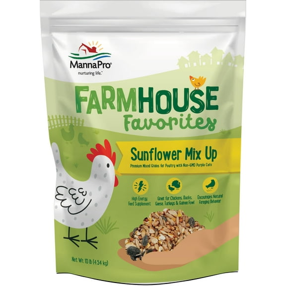 Manna Pro Farmhouse Favorites  Sunflower Mix Up  Premium Grains for Poultry  Made with Non-GMO Purple Corn  High Energy Poultry Feed Supplement  10lb Bag
