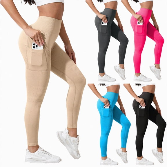 Mnuaqn Women's Workout Leggings with Pockets Yoga Pants 25"/28" High Waisted Athletic Tights Soft Gym Lounge Activewear Beige,Size XL
