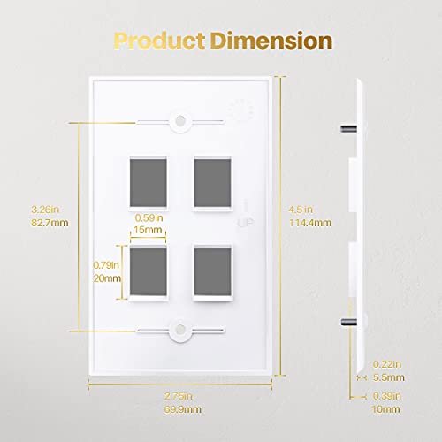 GearIT Placa de Pared Keystone de 4 Puertos, Paquete de 20, Banda Únic