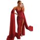 thumbnail image 3 of Vestidos largos de fiesta de lentejuelas de sirena brillantes para mujer, con abertura alta, cuello en V, tirantes finos con purpurina, vestidos formales de fiesta de noche, 3 of 5