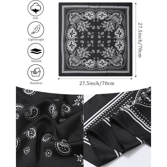 WEIFEI-27.5u201d Silk Satin Square Head Scarf - 4PCS Satin Head Scarves for Women Hair Kerchief Bandanas Sleeping Head Wraps