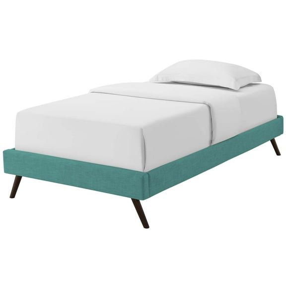 Platform Bed Frame, Twin Size, Fabric, Teal Blue, Modern Contemporary Urban Design, Bedroom Master Guest Suite