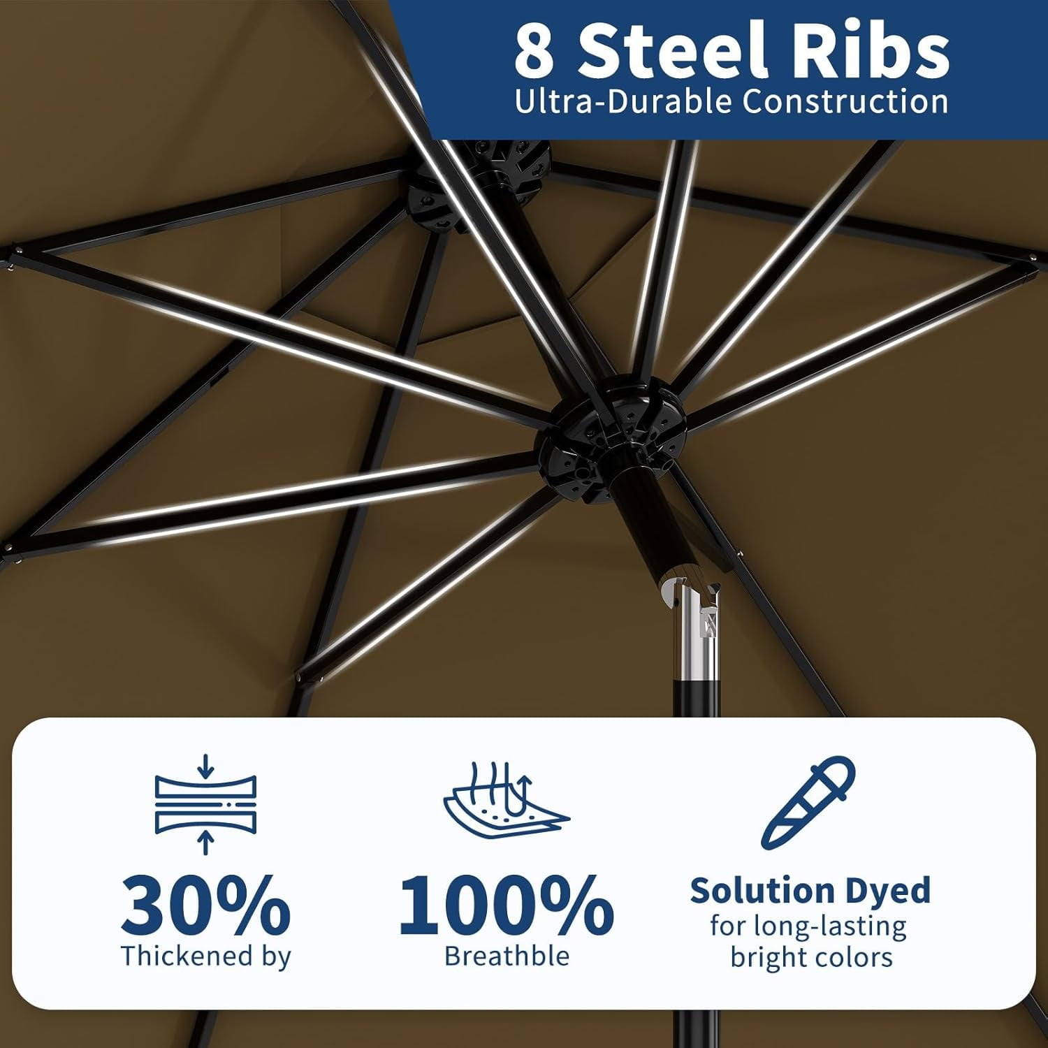 Garvee Outdoor Octagon Patio Umbrella, 8.69*8.69*7.87 ft, 8 Sturdy Ribs, Dust Color
