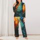 thumbnail image 2 of Fotbe Red And Blue Fire Peacock Conjunto de Pijama de Manga Larga para Mujer con Estampado, Ropa de Dormir de 2 Piezas, Conjunto de Casa Suave y Cómodo con Bolsillos-Small, 2 of 7