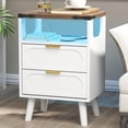 thumbnail image 2 of Smart LED Nightstand Set of 2 with Charging Station, Modern Bedside Tables with 2 Wooden Drawers and Storage Shelf, USB Ports & Power Outlets for Bedroom and Living Room, White, 2 of 12