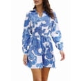 thumbnail image 1 of Robes d'Automne 2025 pour Femmes, Robe à Fleurs à Col en V, Taille Torsadée, Manches Longues, Courte, Bohème, Fluide, Ligne A, Mini, Bleu, M, 1 of 10
