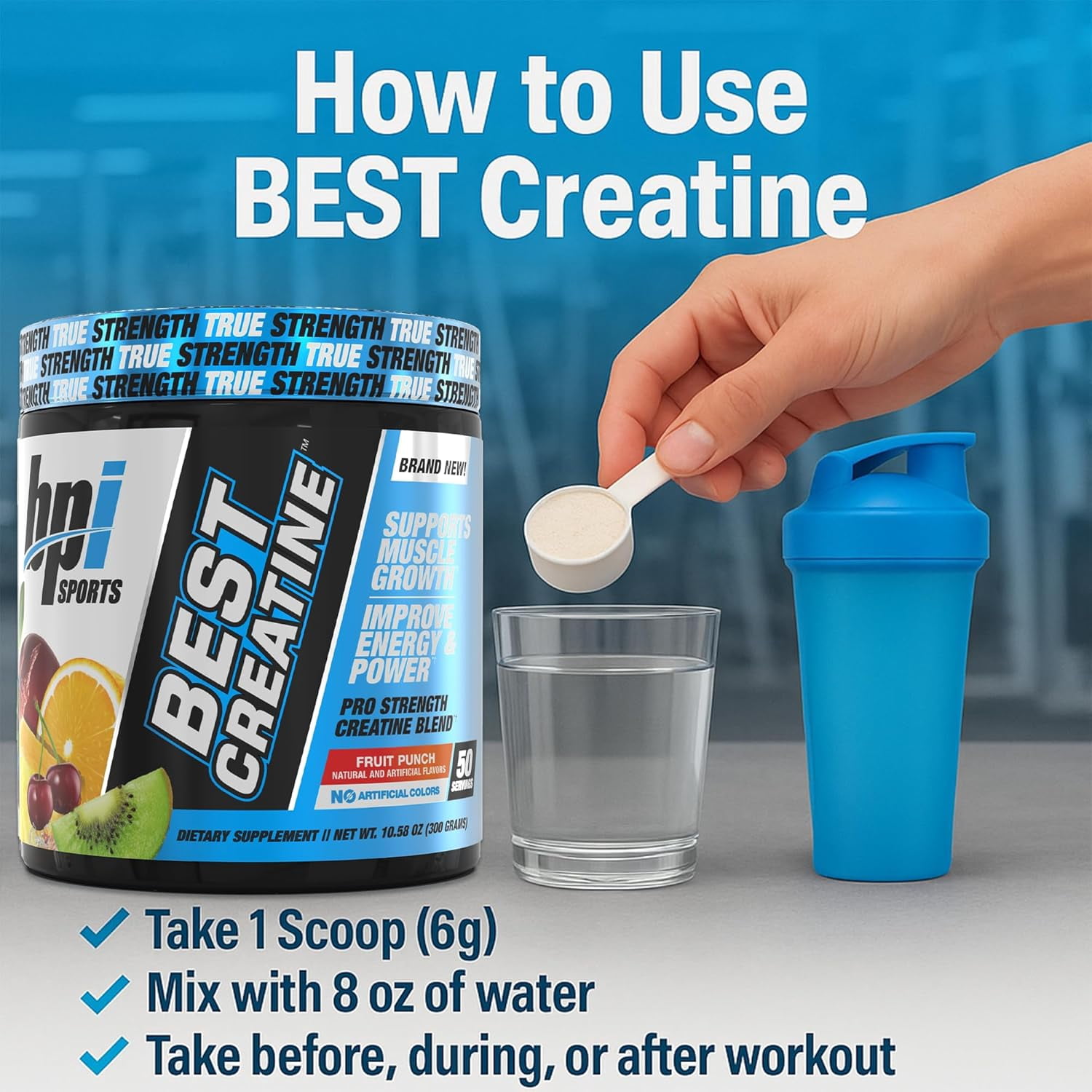 BPI Sports Best Creatine – Creatine Monohydrate, Himalayan Salt – Strength, Pump, Endurance, Muscle Growth, Muscle Definition – No Bloat – Fruit Punch – 50 servings – 10.58 oz.