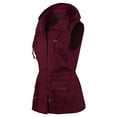 thumbnail image 2 of A2Y Women's Solid Drawstring Waist Zipper Pockets Military Utility Hoodie Vest Wine L, 2 of 3