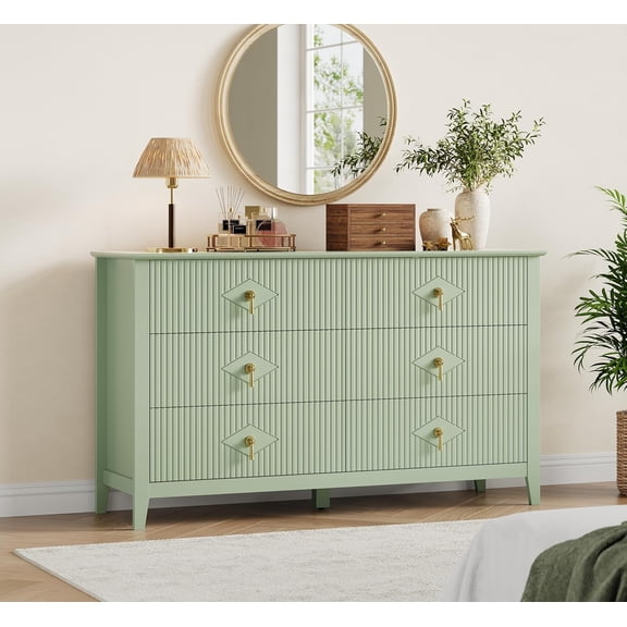 Dresser for Bedroom with 6 Drawers, 54 in Extra Wide Modern Chest of Drawers with Metal Handle, Dresser TV Stand, Wood Drawer Organizer for Bedroom, Living Room, Hallway