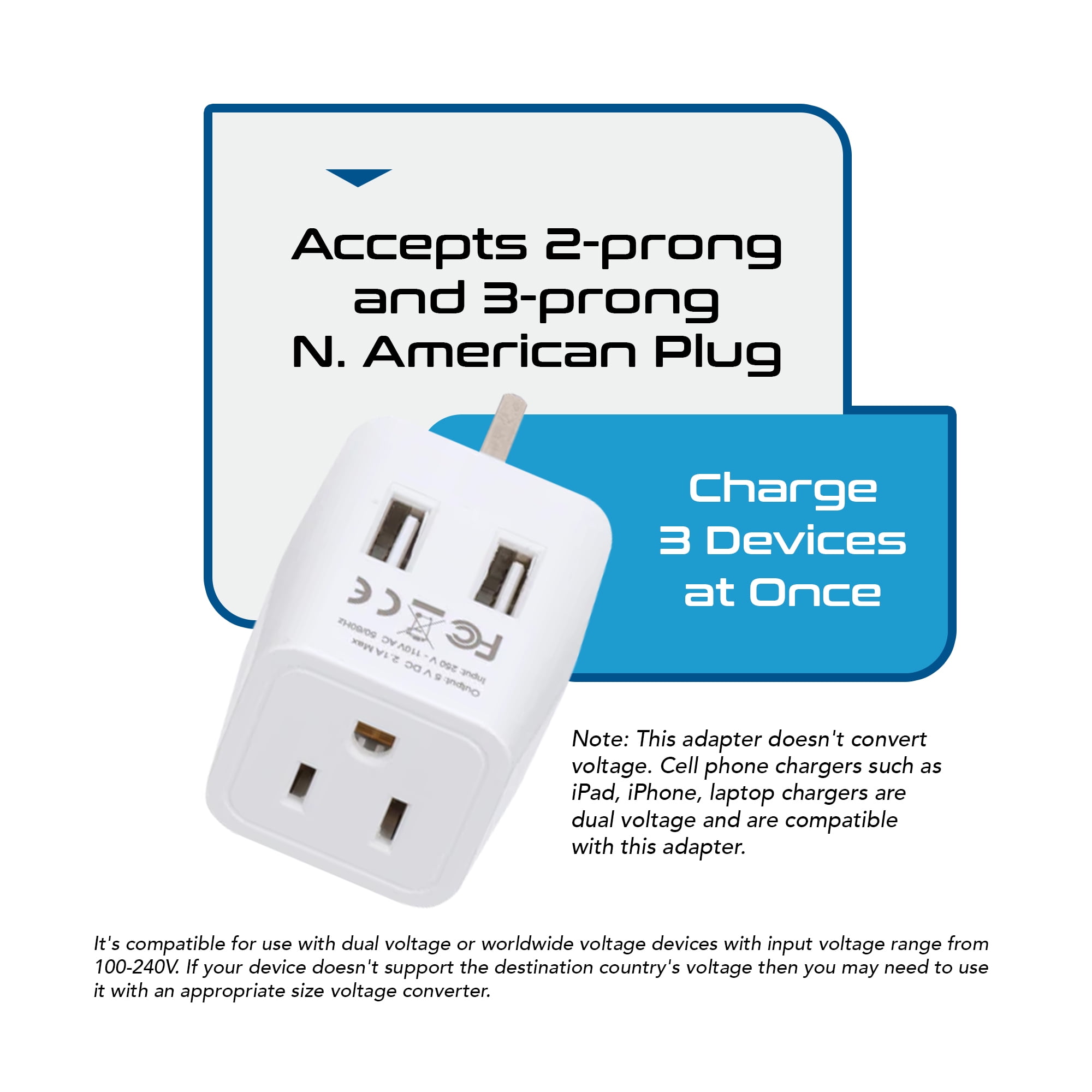 Ceptics CTU-7 UK, Dubai, Ireland Travel Adapter Plug - Type G - Dual USB Devices