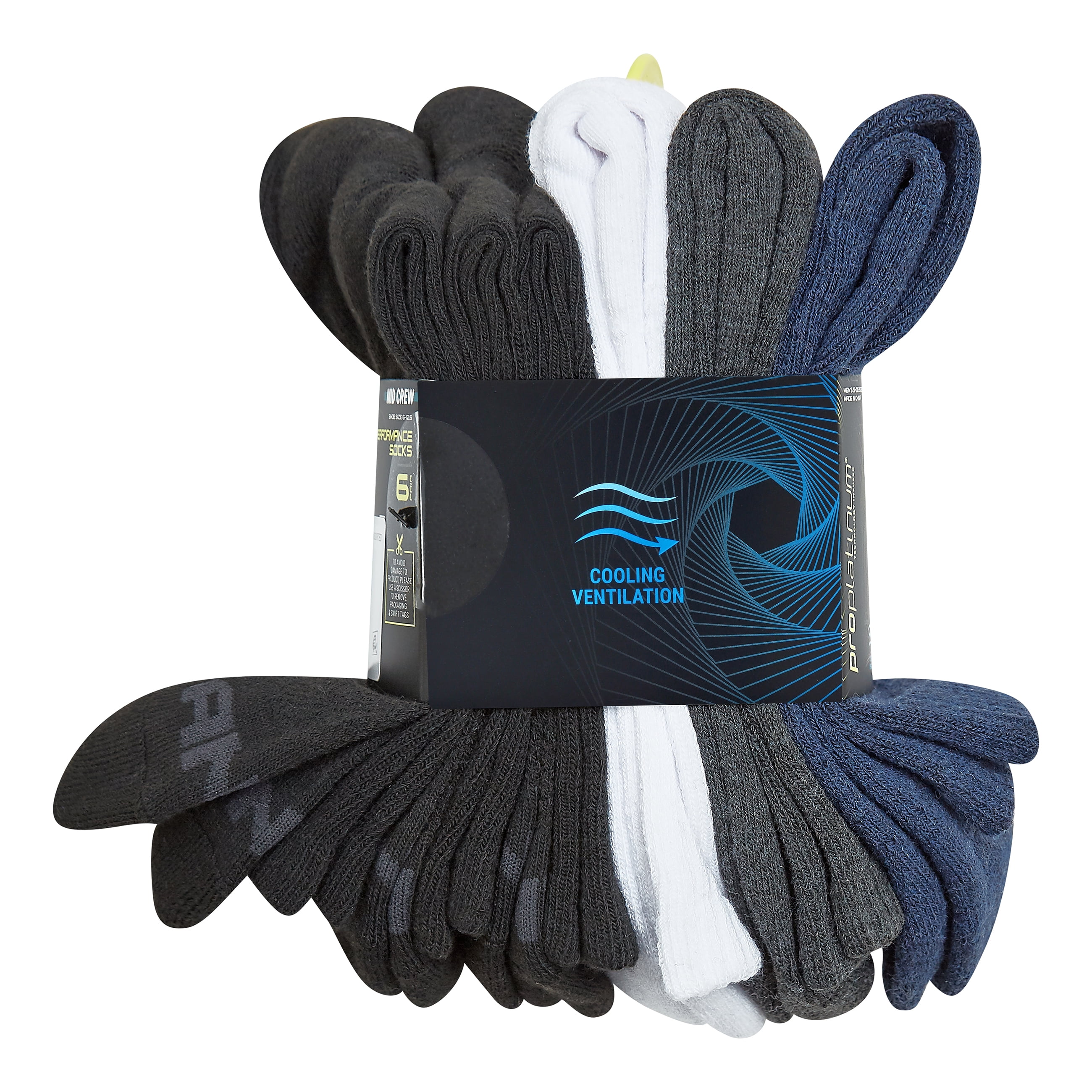 AND1 Men's Socks, Performance Cushion Mid Crew Socks, 6-Pack