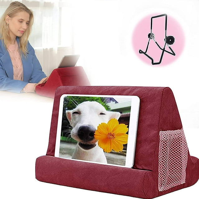 Support de Coussin Doux pour Tablette ipads Multi-Angle Support de Coussin pour Téléphone Tablette Support de Coussin avec Poche pour Liseuses, Téléphone Intelligent, Livres, Magazines (Rouge) Rouge