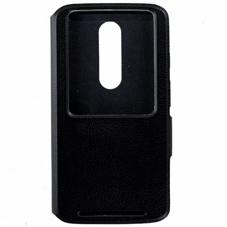 Leather Package - Motorola Flip Case Folio Cover for Motorola Droid Turbo 2 XT1585 - Black Leather