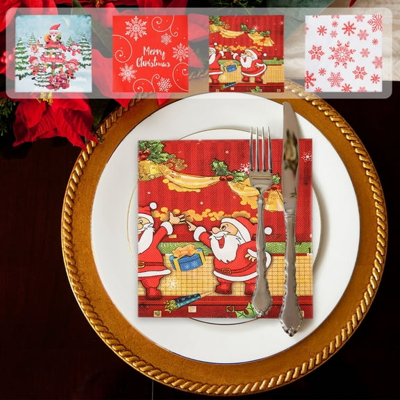 Yhmxh Christmas Napkins, 20Pcs Red and White Christmas Paper Napkins Disposable Snowman Christmas Cocktail Napkins White Merry Christmas Napkins for Xmas Winter Holiday Dinner Party Supplies