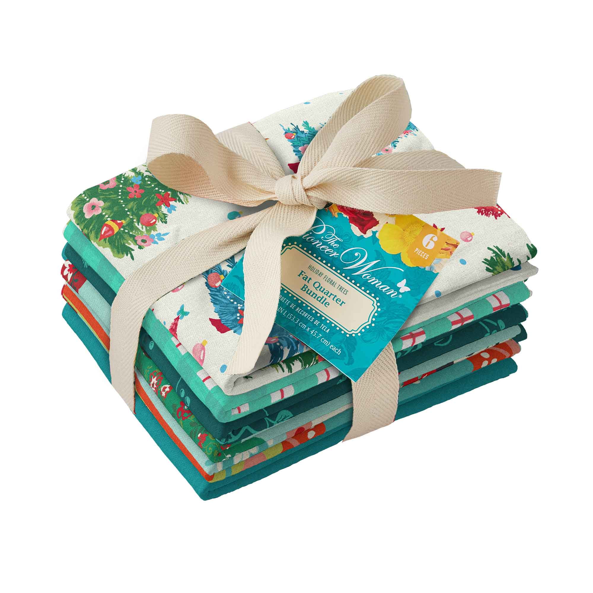 The Pioneer Woman 21' x 18' Holiday Floral Trees 100% Cotton Precut Bundle Multi-color, 6 pieces