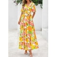 thumbnail image 6 of PRETTYGARDEN Women's Summer Maxi Dress Resort Wear Boho Floral V Neck Puff Short Sleeve Ruffle Flowy Beach Long Dresses, 6 of 7