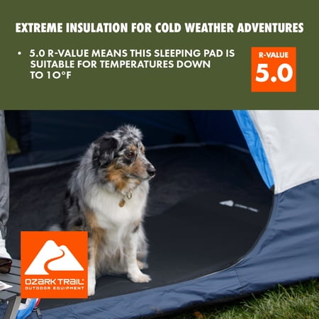 OZARK TRAIL SELF-INFLATING CAMP PAD WITH PILLOW – GREY, ADULT, 78″ L X 25″ W X 2″ H