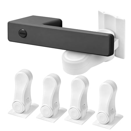 BUSATIA Child Proof Door Lever Lock (4 Pack), Baby Safety Door Handle Locks with 3M Adhesive, No Drilling Lever Handle Lock for Kids, Minimalist Design, White