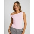 thumbnail image 5 of Womens Summer Off the Shoulder Tops Going Out T Shirts Crop Tank Top Fashion Clothes Spring Outfits 2025 Light Pink XS, 5 of 7