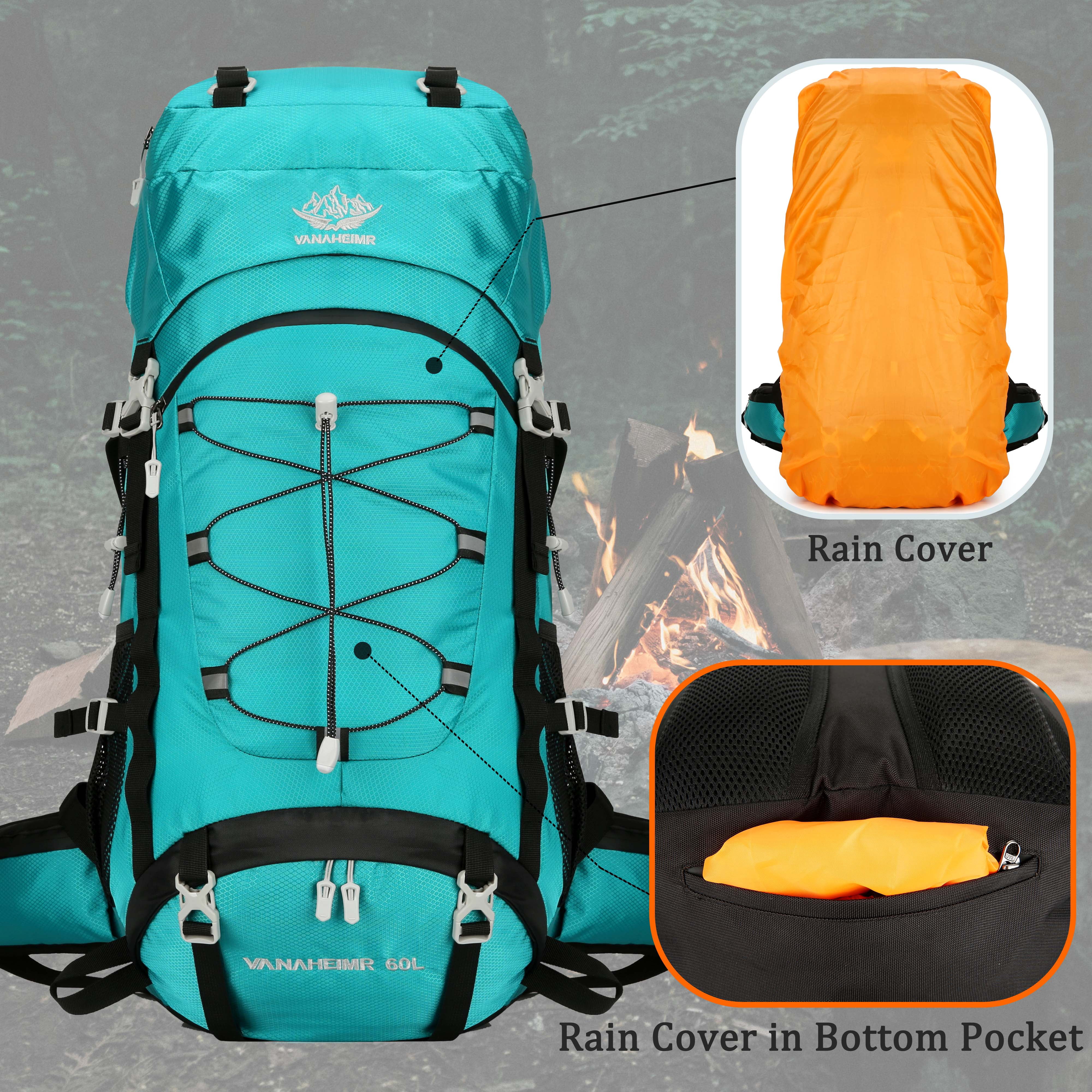 60L Travel Hiking Camping Backpack with Rain Cover, Backpack Water Resistant,Climbing Backpack for Men Women