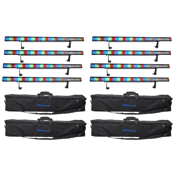 8) Chauvet COLORSTRIP 4 Ch. DMX Multi-Color DJ Light Bar/Color Strips Carry Case