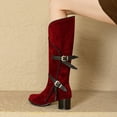 thumbnail image 5 of UngA Cowboy Chic Cowboy Boots Embroidered Cowgirl Boots Western Mid-Calf Knee-High Boots with Heel Red,7, 5 of 7