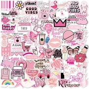 VSCO Stickers 100 Pack pink I Cute Stickers Waterproof 100% Vinyl Stickers I Vsco Girls Stuff (100 Pink Pack, VSCO Stickers)