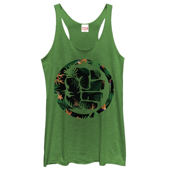 Women's Marvel Hulk Floral Print  Racerback Tank Top Envy Green Small