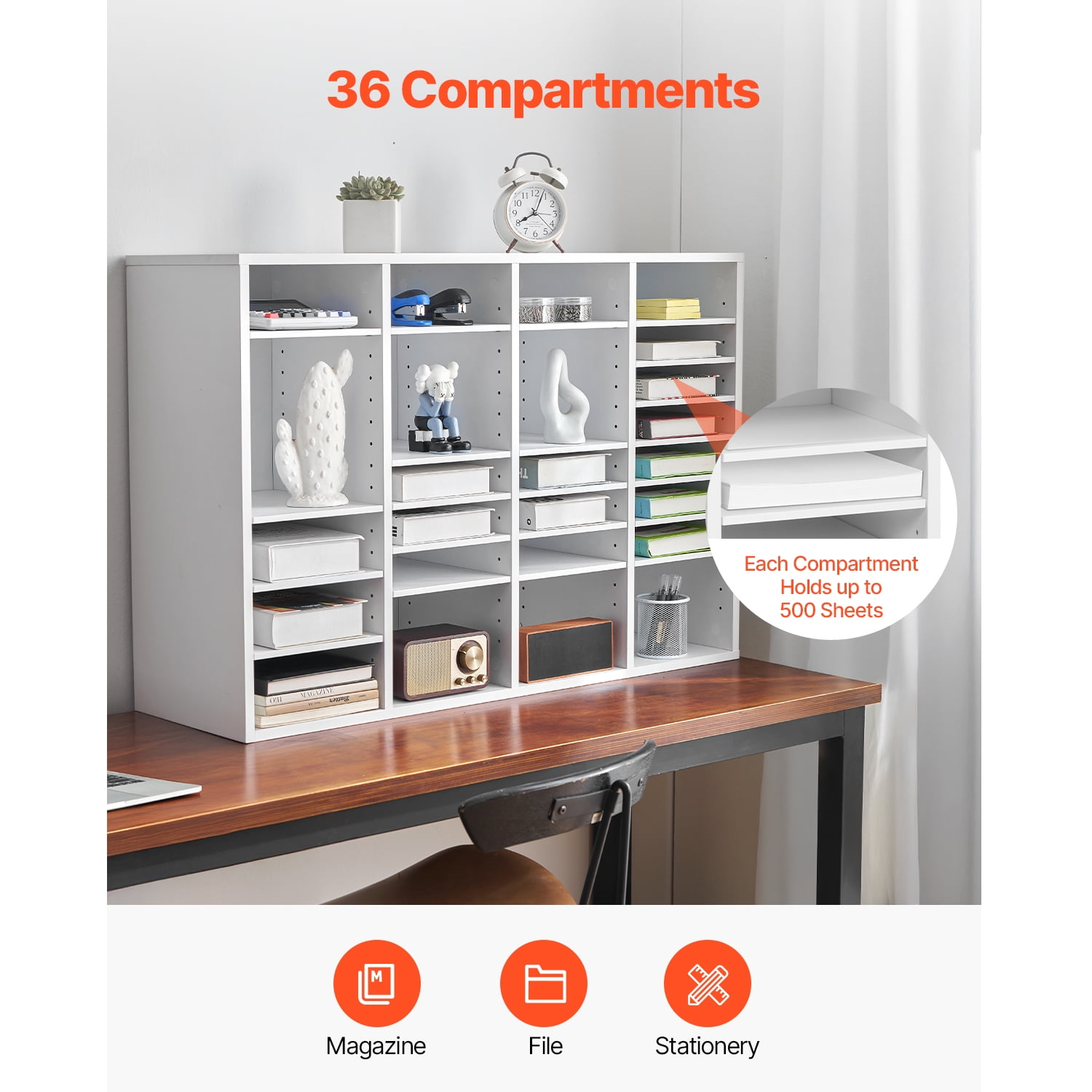 KFFKFF Document Divider, 36 Sections Office Postbox with Modifiable Racks, Timber Post Sorter Medium Density Fiberboard for Office, Home, Classroom Storage of Files, Documents, Papers, in White