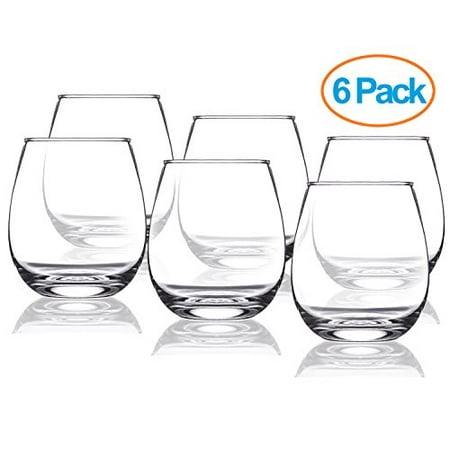 Chef's Star 15 Ounce Stemless Wine Glasses Set - Classic Durable Wine Cups Ideal for All Occasions - Packaged in a Gift box - Top Gift Idea! - Shatter-Resistant Glass (6