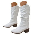 thumbnail image 7 of Mostsola Slouchy Cowboy Boots for Women Round Toe Pull on Western Mid Calf Boots Heel Booties, 7 of 7