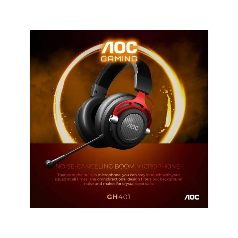 AOC GH401 Wireless Gaming Headset with 2.4GHz USB Connection for PC, PS5,  Switch, 50mm Drivers, Noise-canceling mic, 17 Hours Battery Life + Aux  3.5mm Connector for Xbox and More