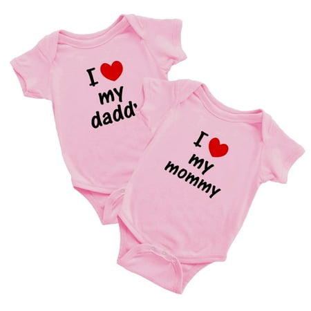 

Twin Baby Clothes I Love My Daddy Mommy Newborn Boys Girls Romper (Pink 6-12M)