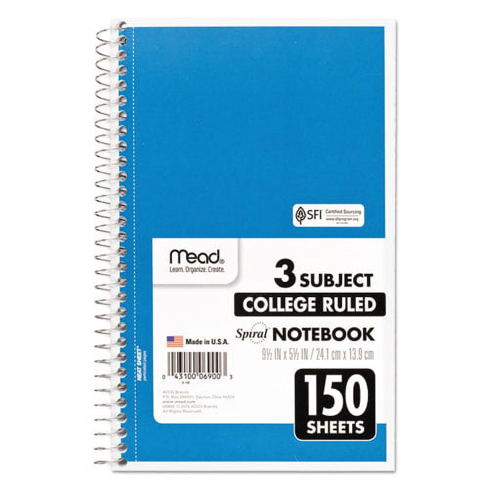 "Spiral Notebook, 3 Subject, Medium/college Rule, Randomly Assorted Covers, 9.5 X 5.5, 150 Sheets | Bundle of 2 Each"