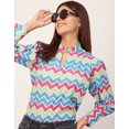 thumbnail image 5 of Moomaya Chic Stripe Folded Band Neck Top - Long Sleeves, Regular Fit Office Wear, 5 of 9