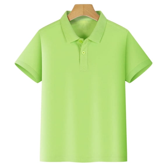 Polo Shirts for Children Short Sleeve Collared Shirt Loose Fit 2 Buttons Golf Tshirts Casual Versatile Summer Top for Unisex Fluorescent Green 150