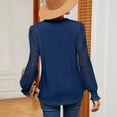 thumbnail image 4 of SWSMCLT Women's Billowy Blouse Date Elasthane Elegant Holiday Elastic Cuffs Lace Light Top 2025 Shirt Comfy Blue Large, 4 of 5