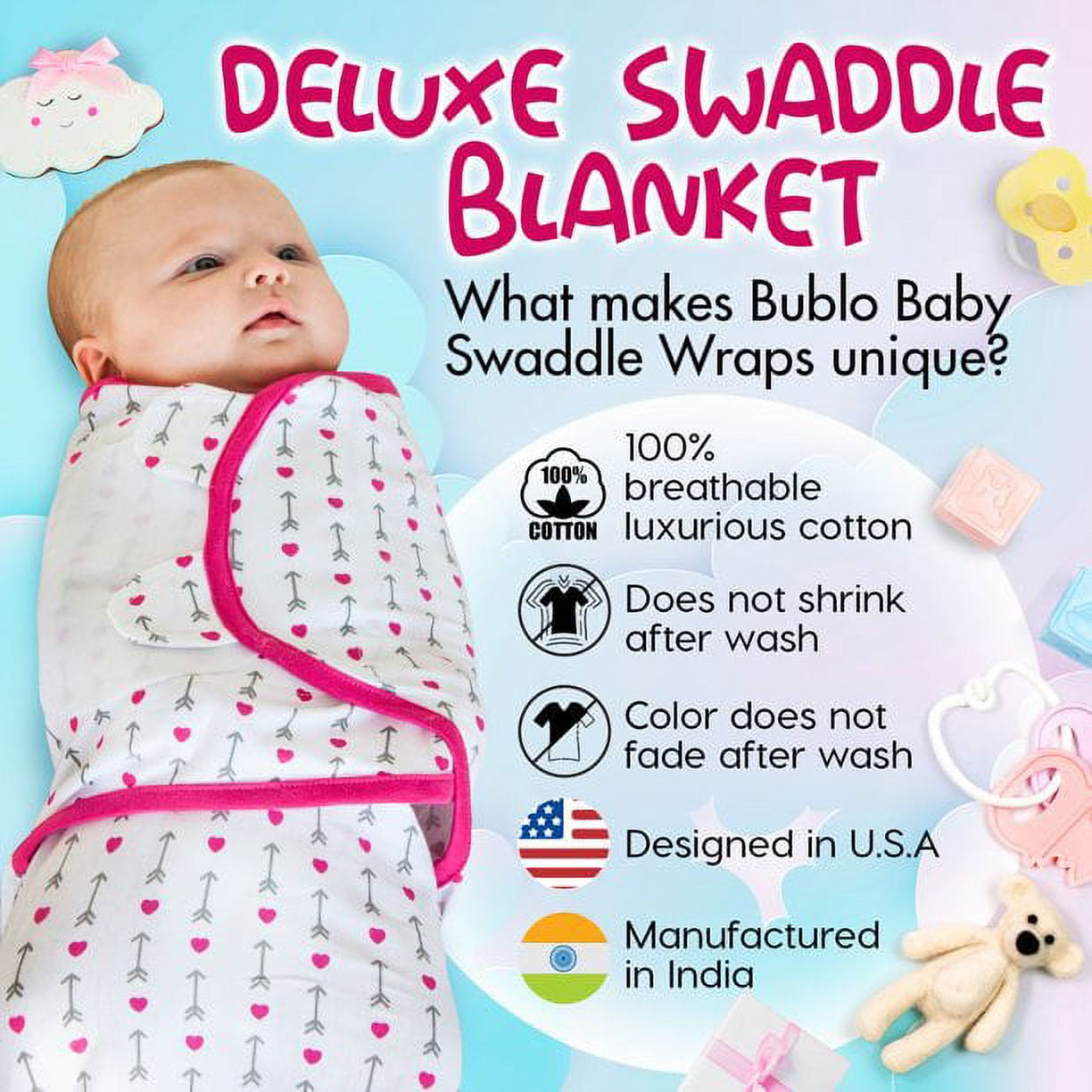 Baby Swaddle Blankets Wraps for Newborn Boy and Girl, 0-3 Months, Small/medium,  Aqua/Grey 