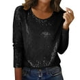 thumbnail image 2 of Velvet Tops for Women Plus Size Women's Casual Sequin Fashion Round-Neck T-Shirt Black L, 2 of 8