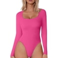 thumbnail image 2 of Women's V-Neck Long Sleeve Jumpsuit - Tight Fitting Threaded Top & Pants Set, 2 of 4