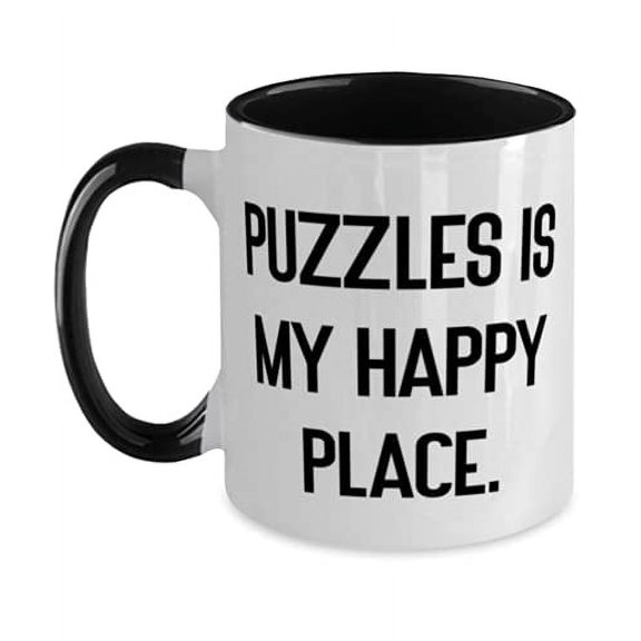 Nice Puzzles Gifts, Puzzles is My Happy Place, Holiday Two Tone 11oz Mug For Puzzles