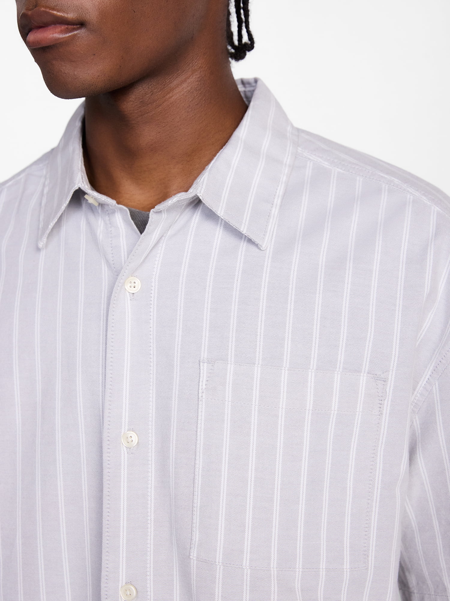 No Boundaries Boxy Cropped Fit Oxford Shirt with Short Sleeves, Men's XS-5XB