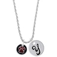 thumbnail image 1 of Delight Jewelry Silvertone Maroon Paw on Black Disc Silvertone Script Initial Disc - Y - Charm Necklace, 20"+3", 1 of 4
