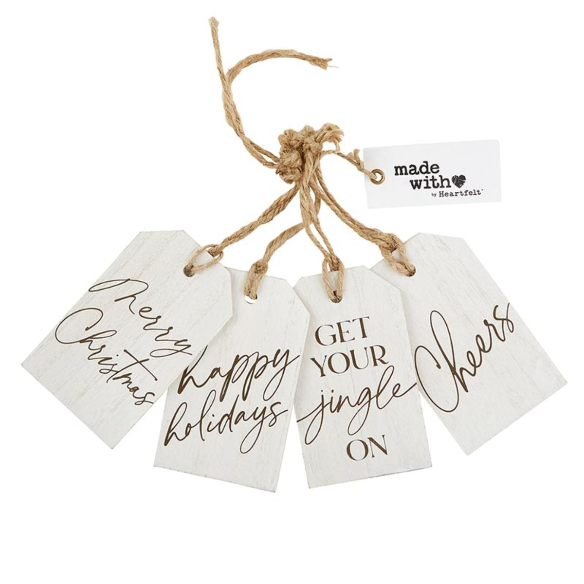 Set of 4 White and Gold MERRY CHRISTMAS Stylish Wooden Gift Tag 5&quot; x 3&quot; - Walmart.com - Walmart.com